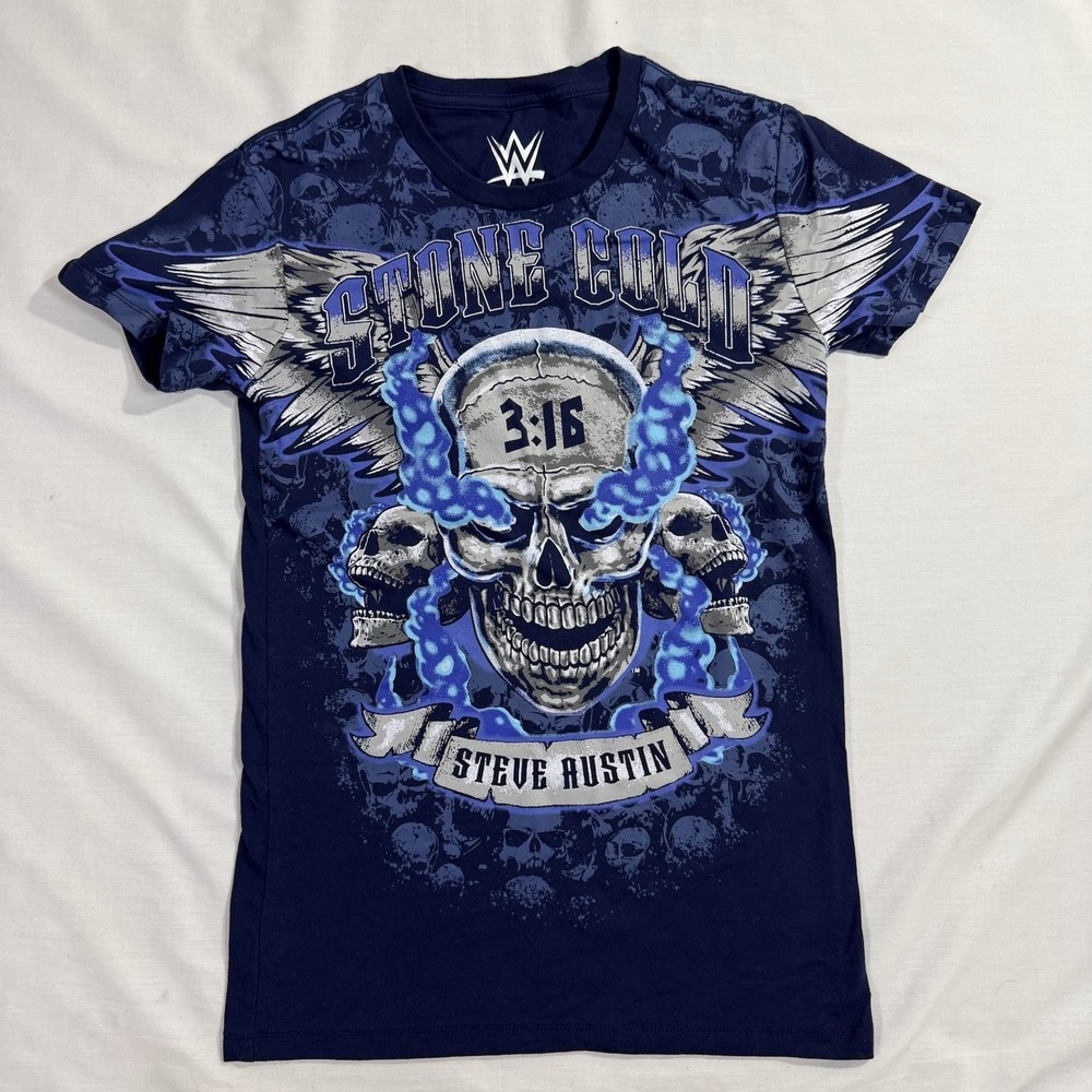 Stone Cold Steve Austin 3:16 Blue Winged Skull T Shirt Size XS WWE Tee